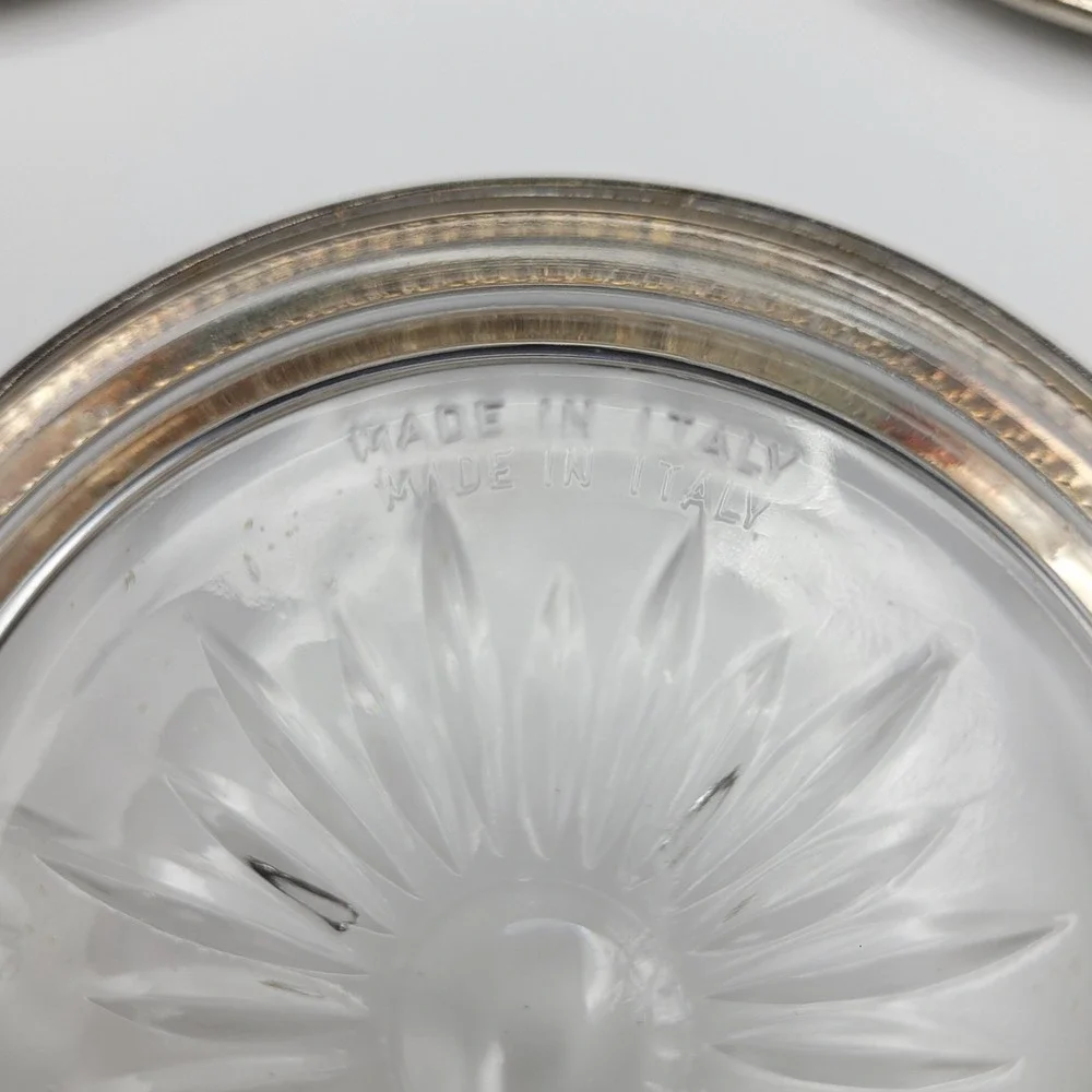 Leonard Silverplate Glass Coasters Set of 3 Made in Italy Sunburst Beaded Rim